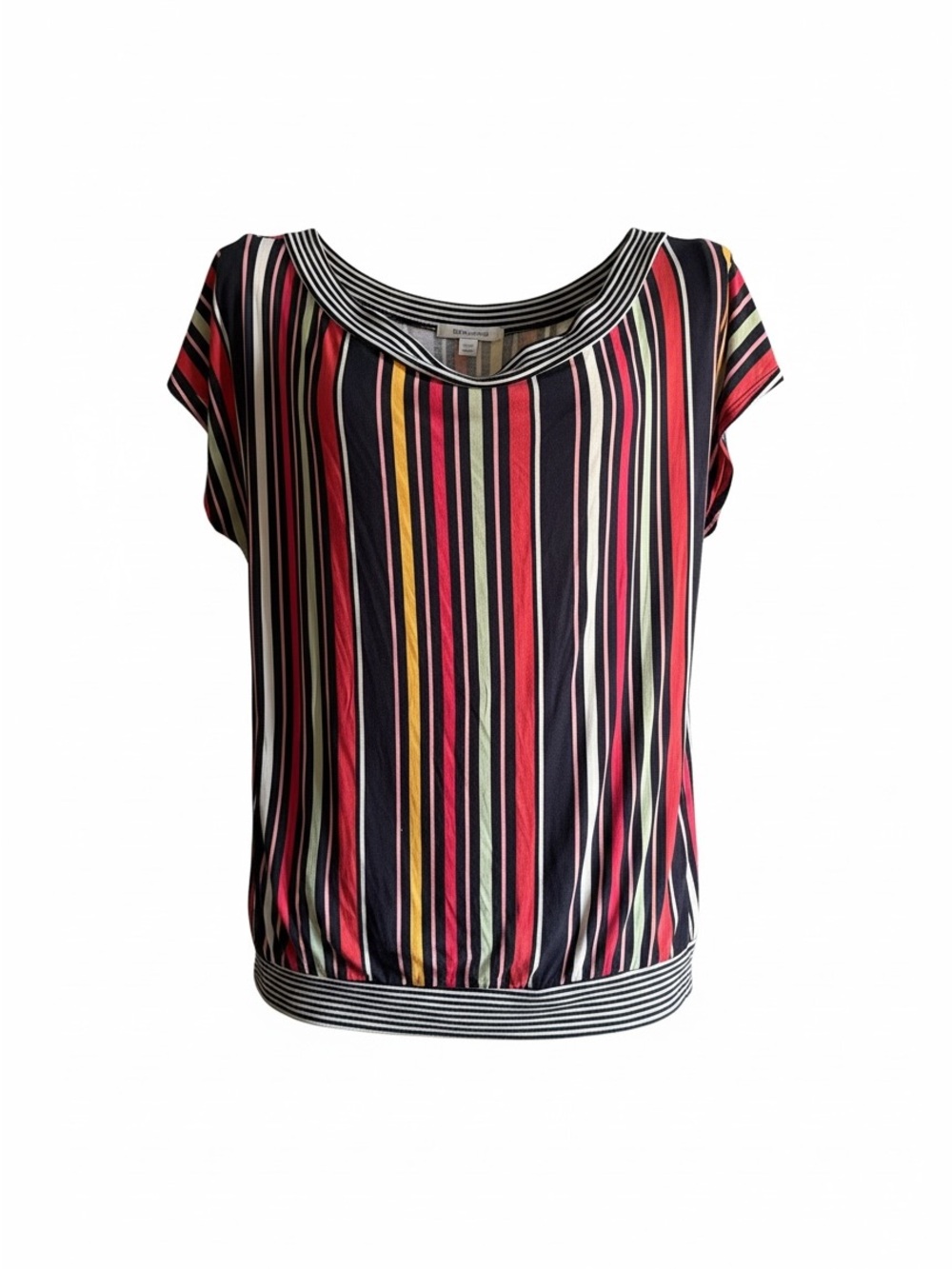 Women's Striped Scoop-Neck Blouse in Red, Black & Cream - Size 1X, NWOT